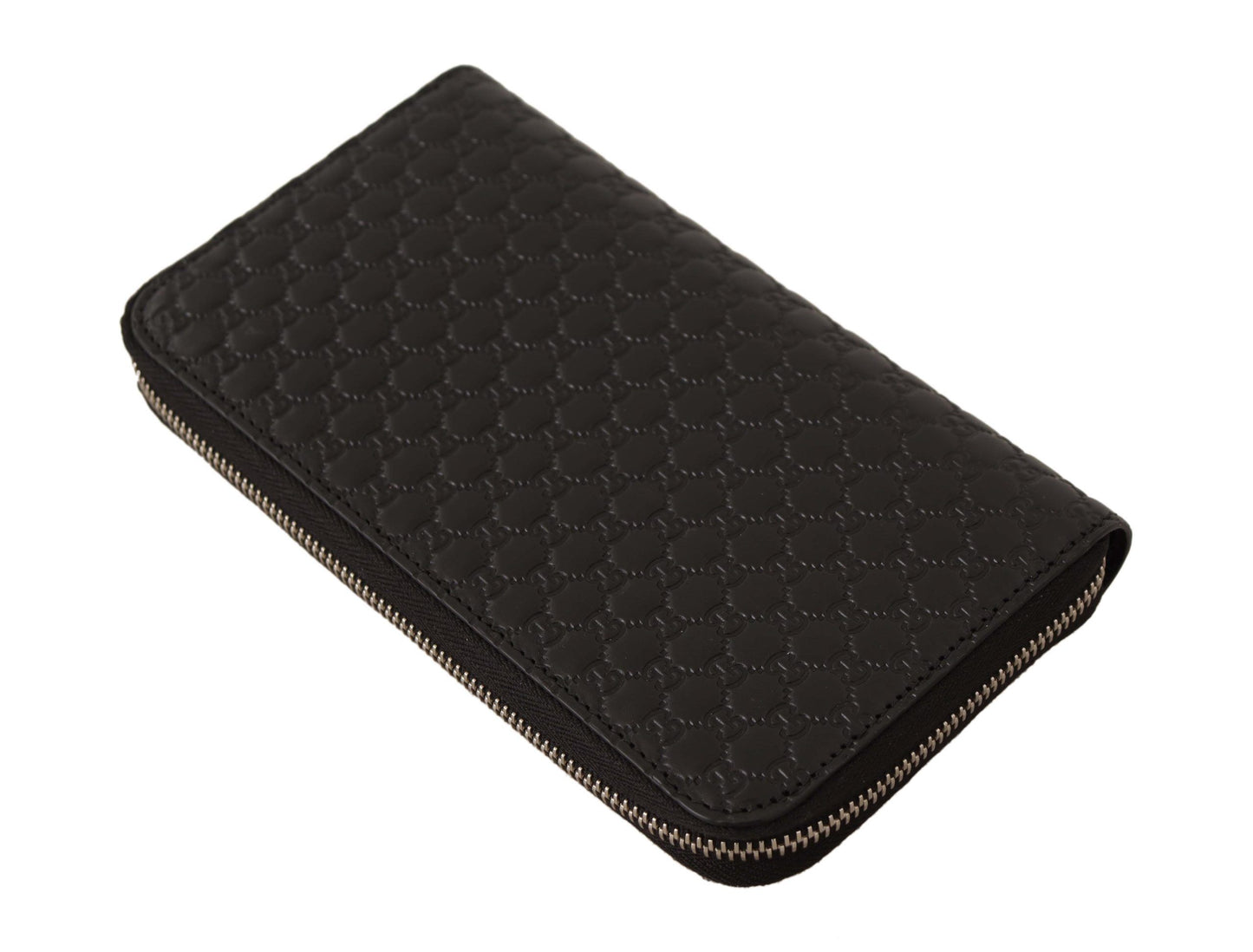 Elegante cartera de cuero negro con cremallera