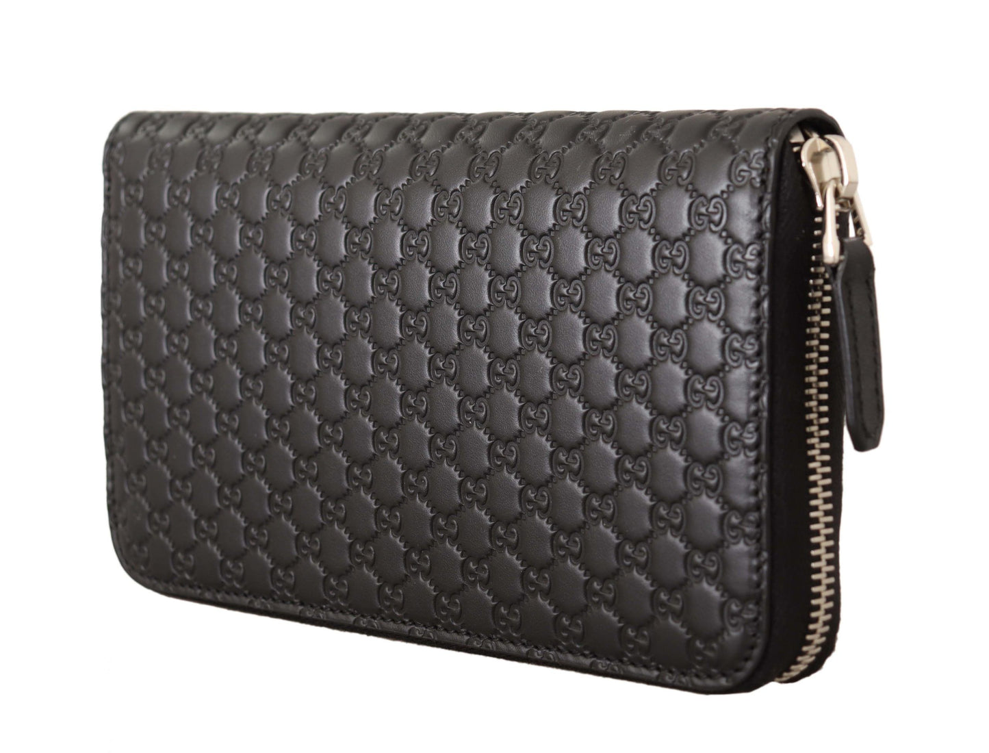 Elegante cartera de cuero negro con cremallera