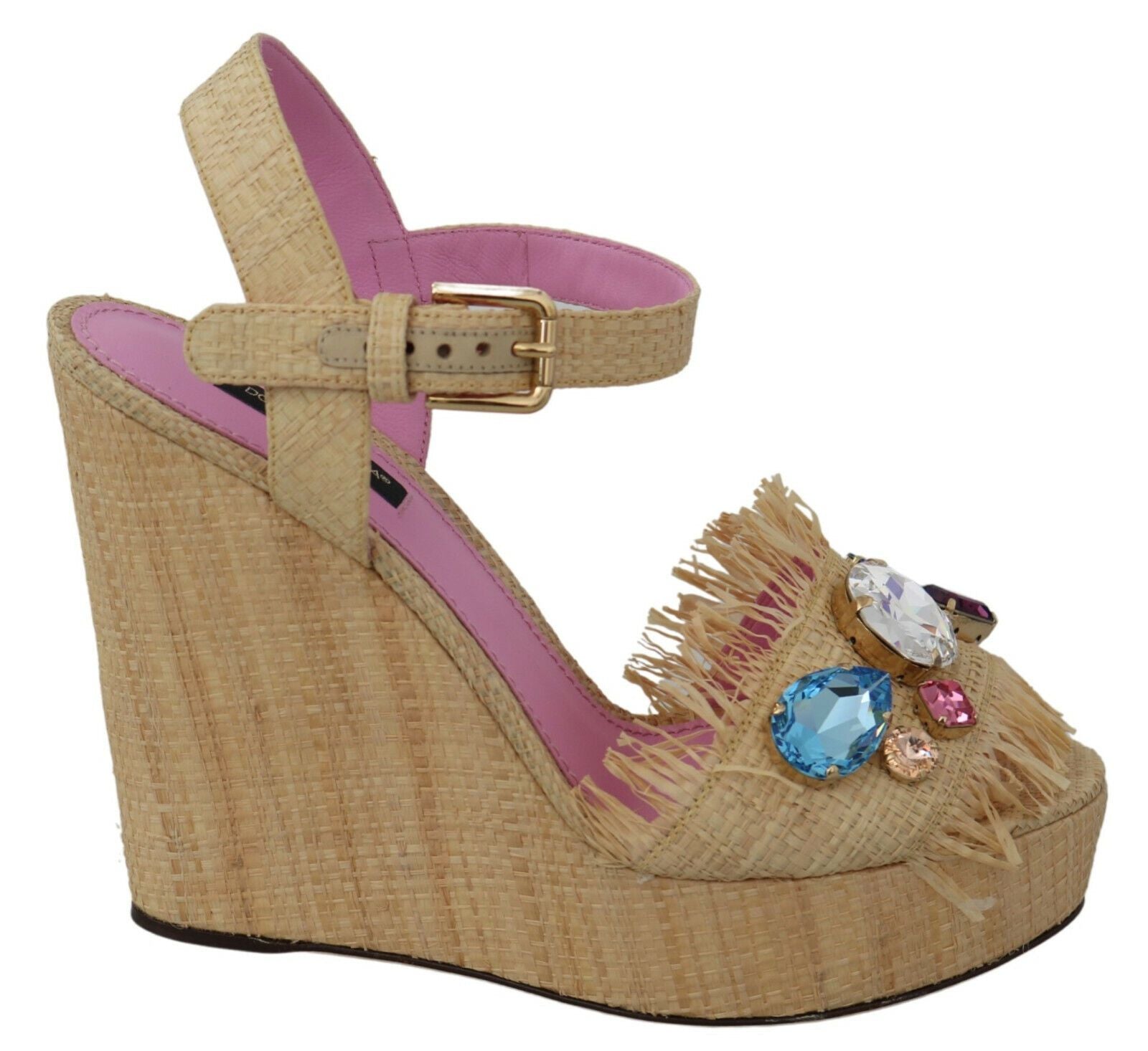 Beige zijden riem wedge sandalen