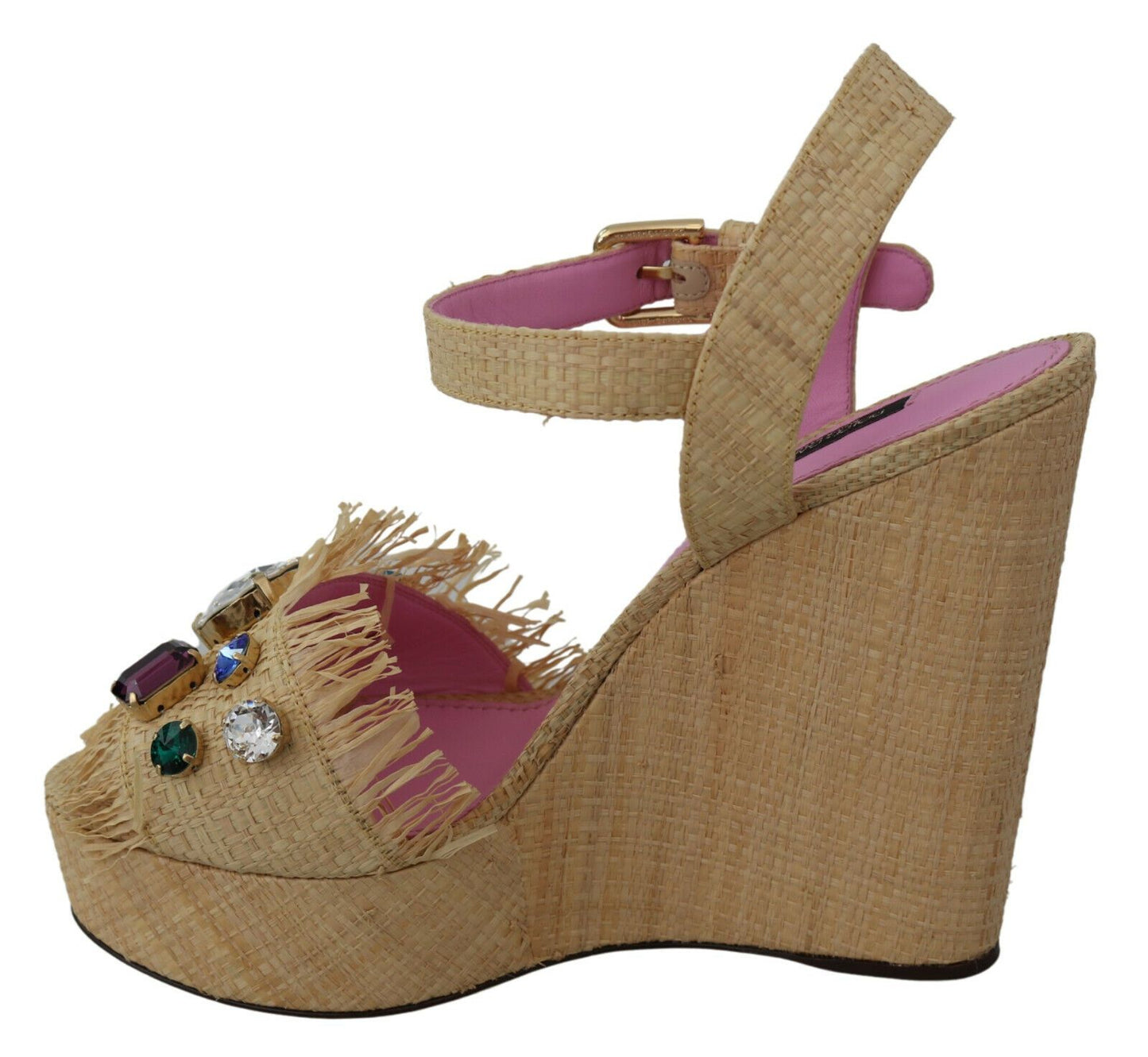 Beige zijden riem wedge sandalen