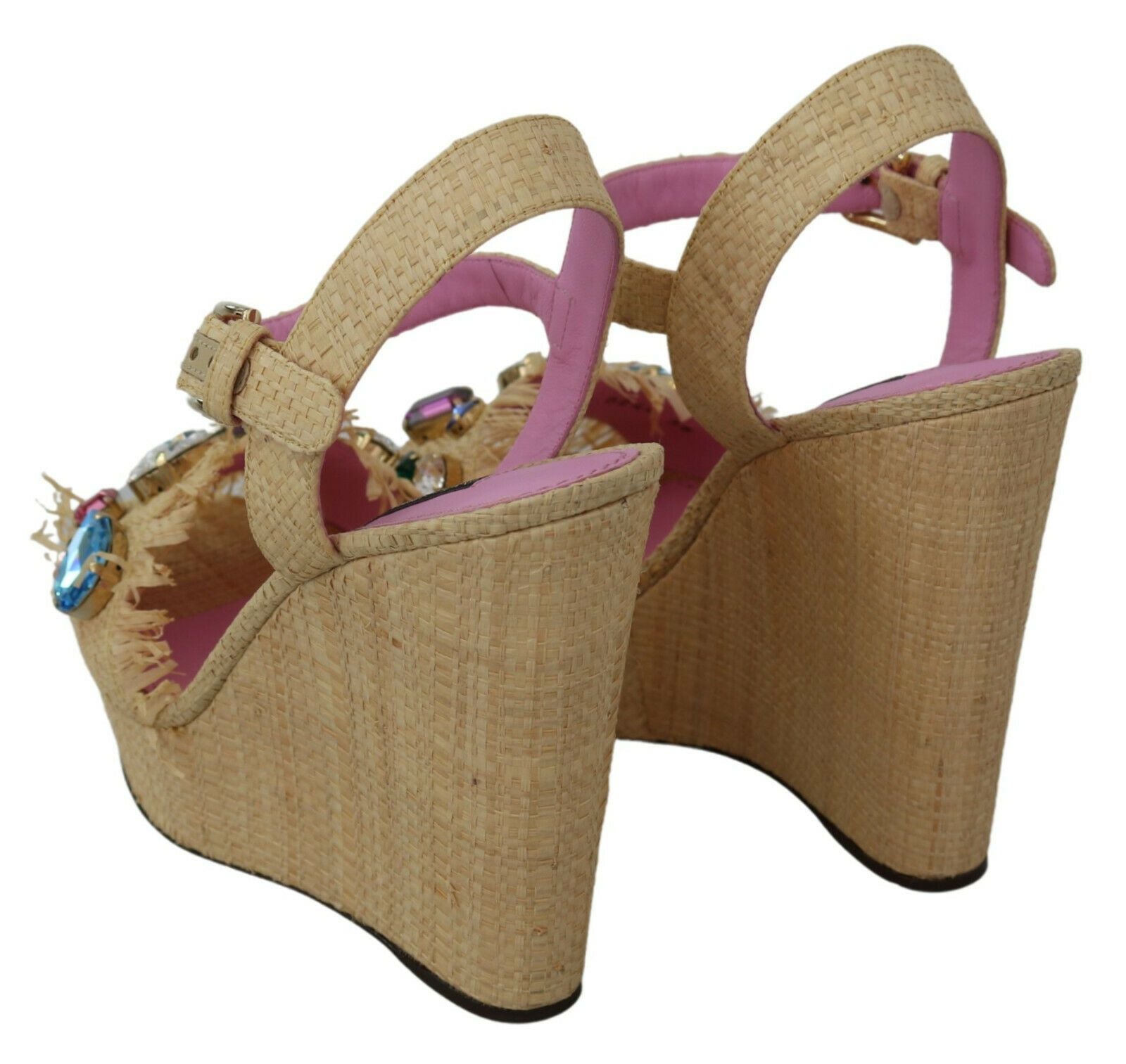 Beige zijden riem wedge sandalen