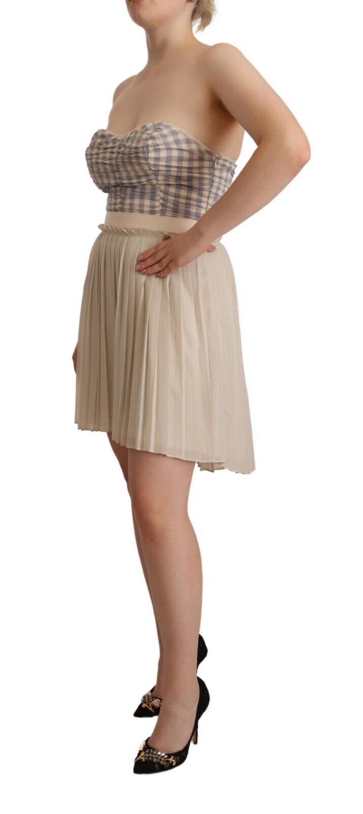 Chique beige strapless a-lijnjurk