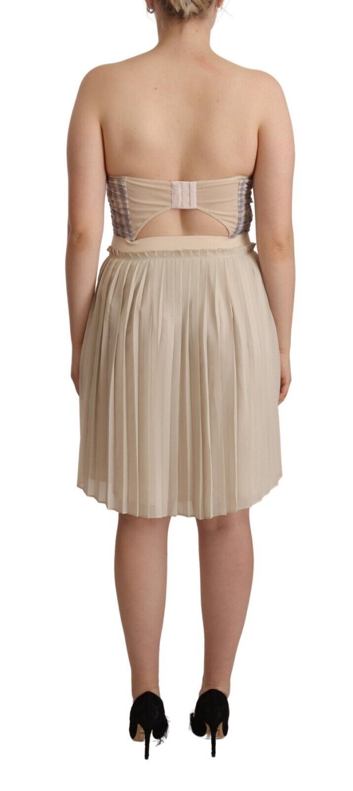 Chique beige strapless a-lijnjurk