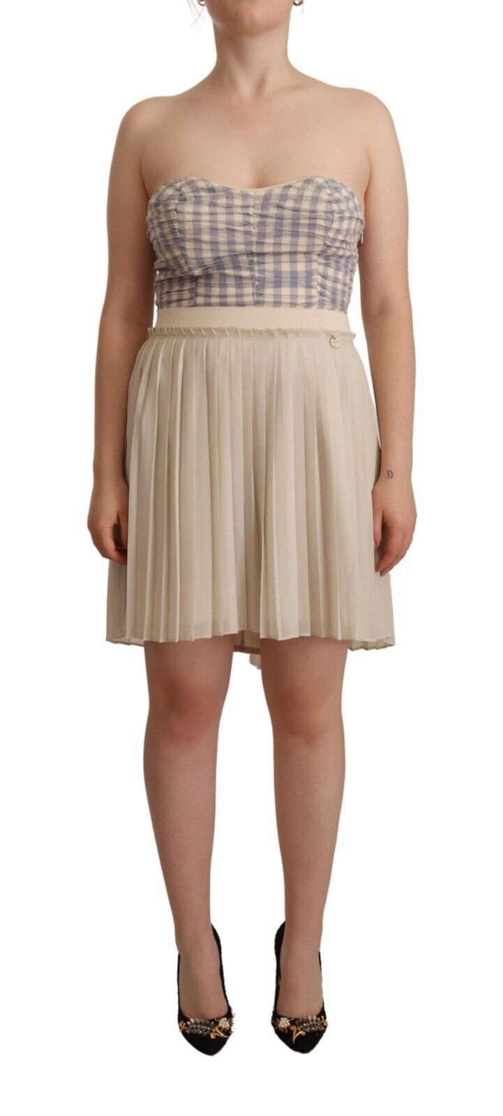 Chique beige strapless a-lijnjurk