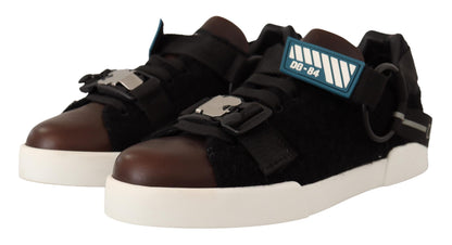 Leren sneakers met shearling-afwerking