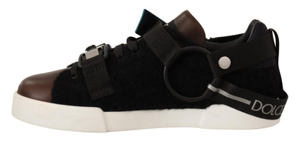 Leren sneakers met shearling-afwerking