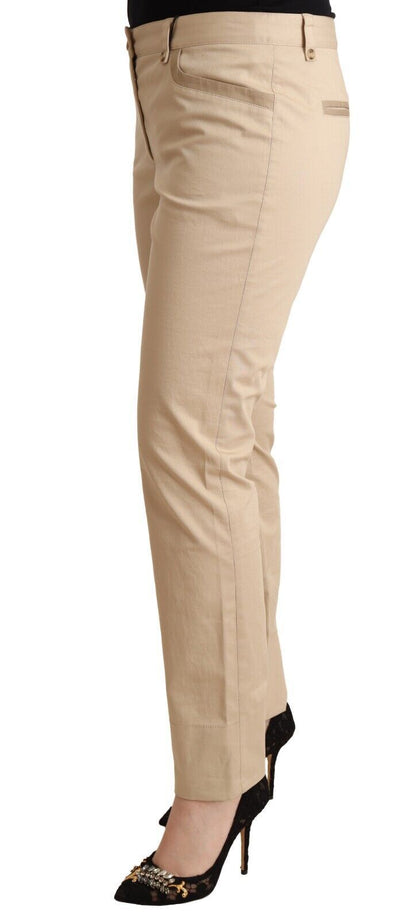 Pantalones pitillo elásticos de algodón beige elegantes