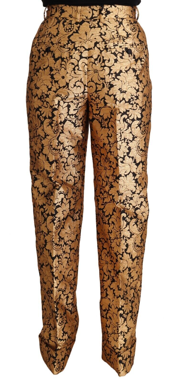 Pantalones elegantes de cintura alta en jacquard floral