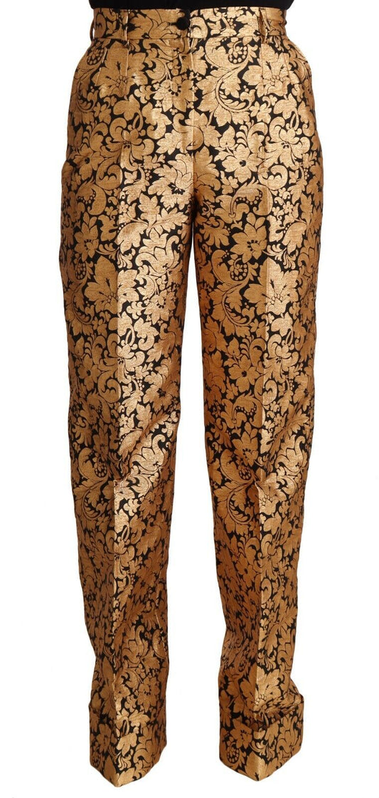 Elegante bloemenjacquard broek met hoge taille