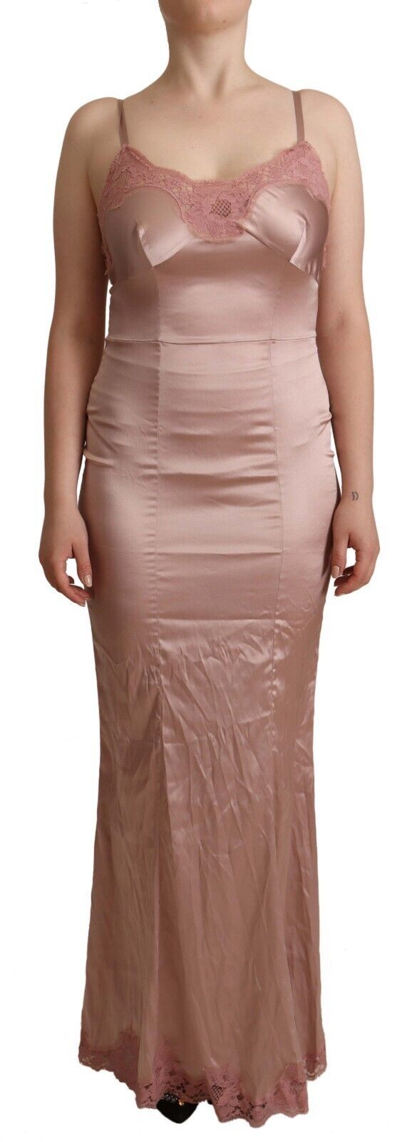 Elegante roze kanten maxi bodycon-jurk