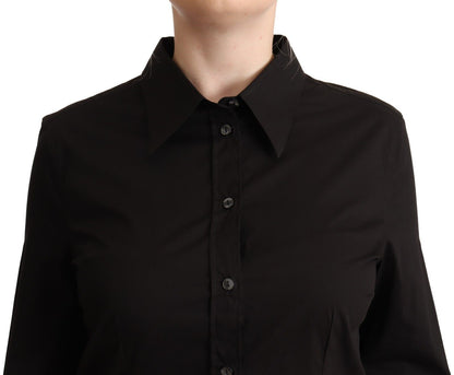 Top elegante con cuello en mezcla de algodón negro