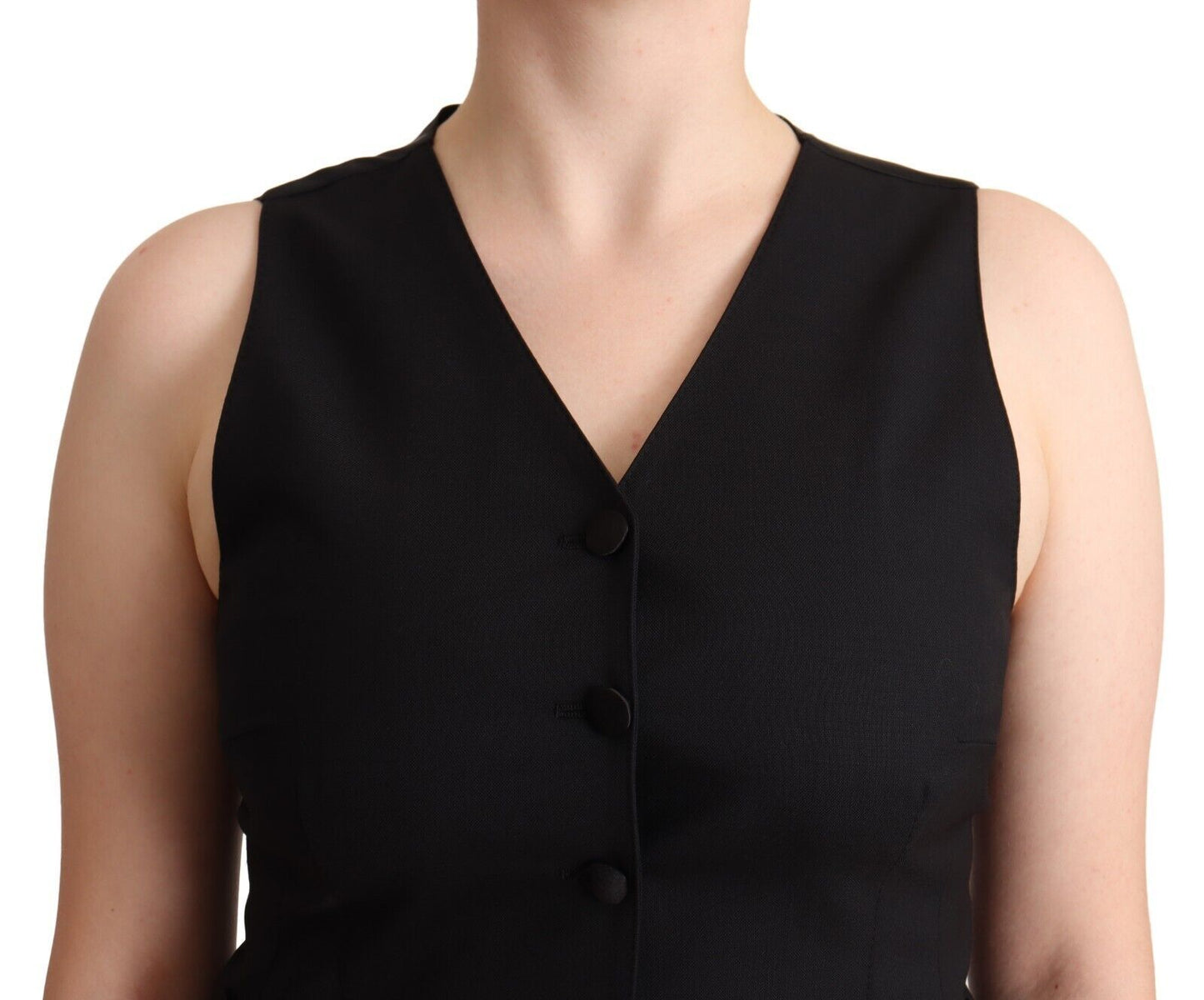 Elegante zwarte vesttop met knoopdetail