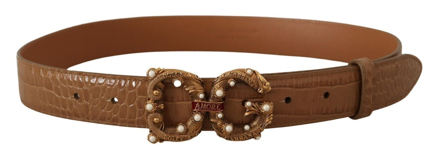 Elegante croco lederen Amore riem met parels