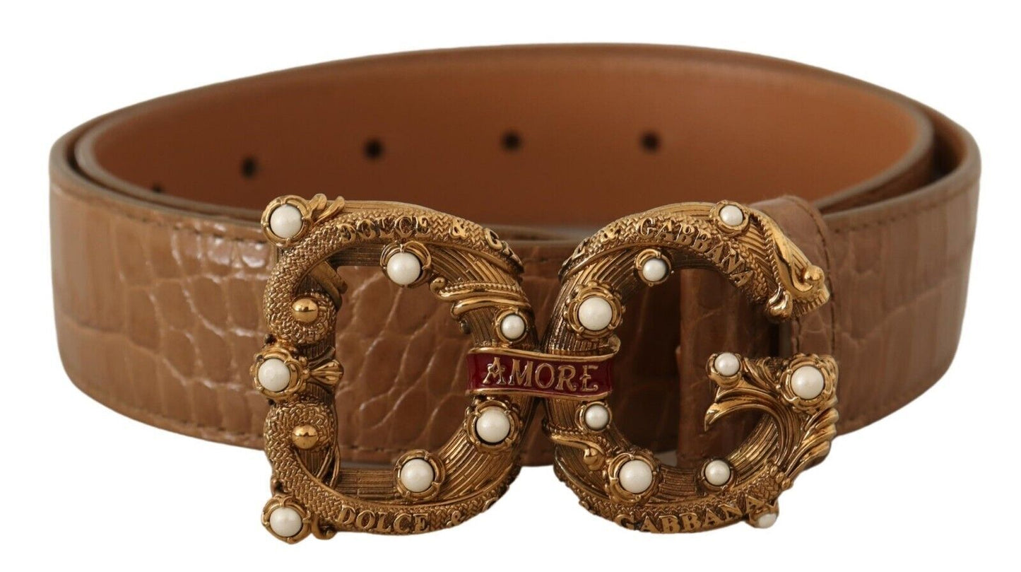 Elegante croco lederen Amore riem met parels