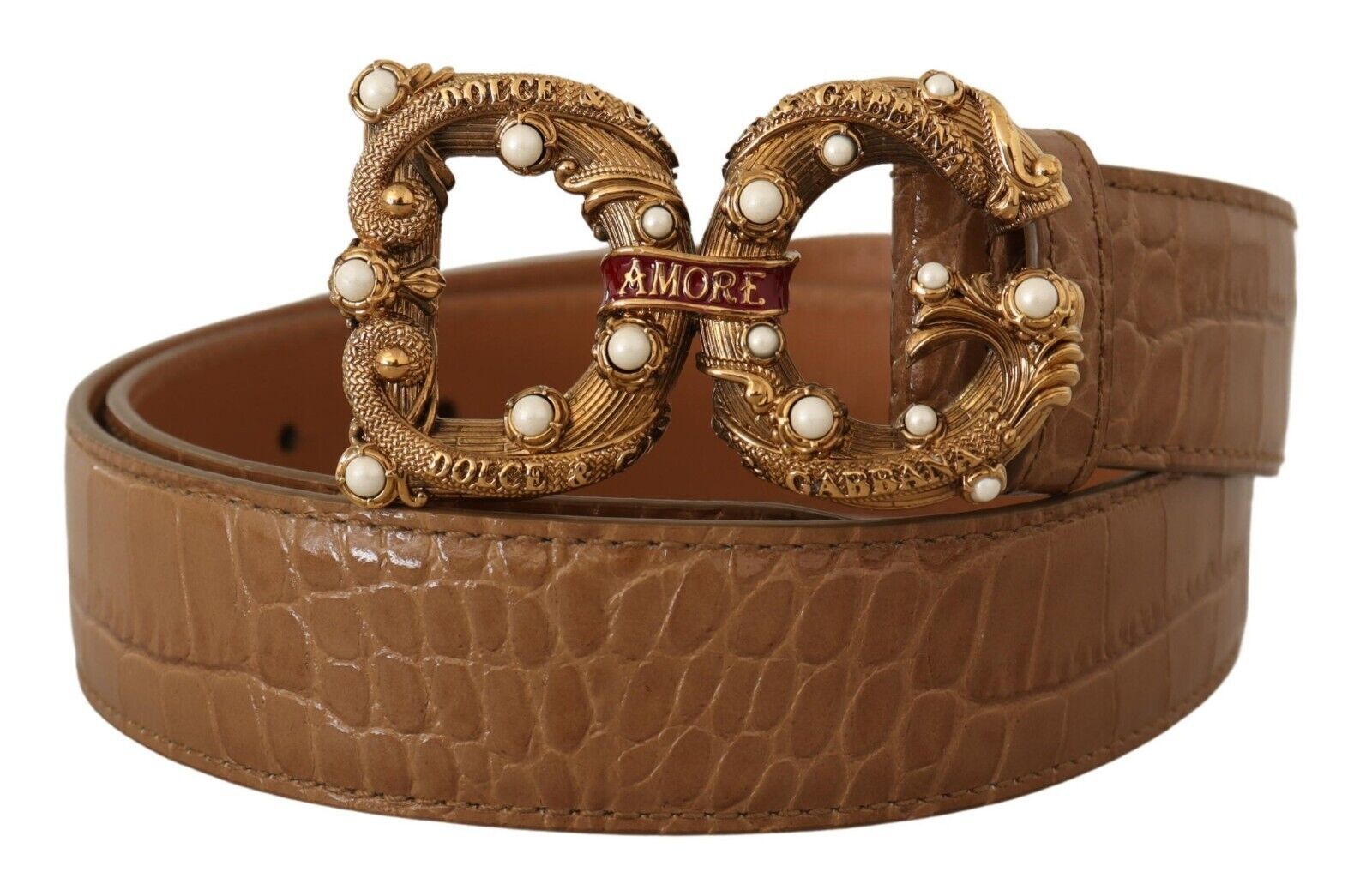 Elegante croco lederen Amore riem met parels