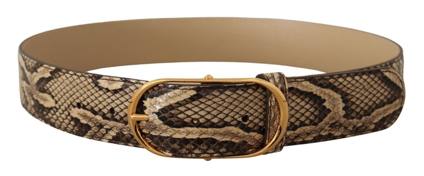 Elegante Phyton lederen riem met gouden gesp