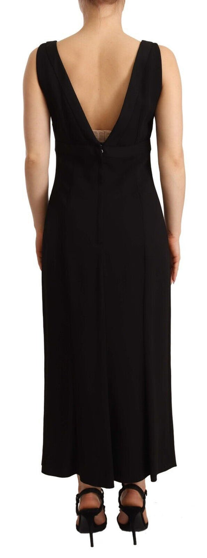 Vestido midi tubo elegante con cuello en V negro