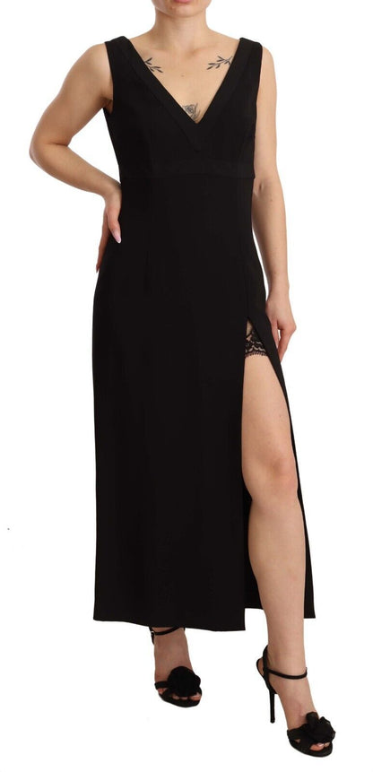 Vestido midi tubo elegante con cuello en V negro