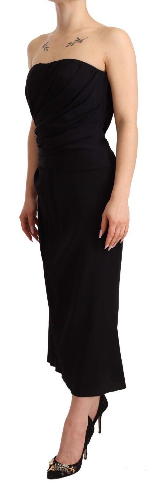 Elegante strapless zijden midi-jurk