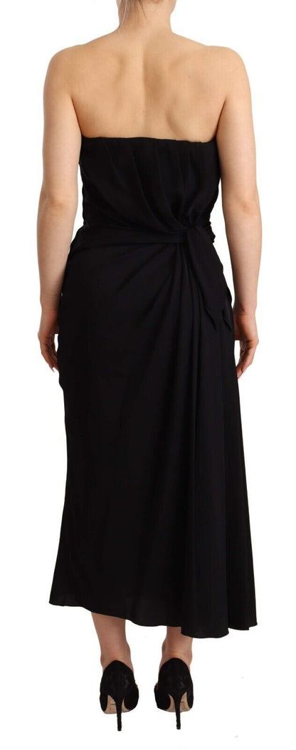 Elegante strapless zijden midi-jurk