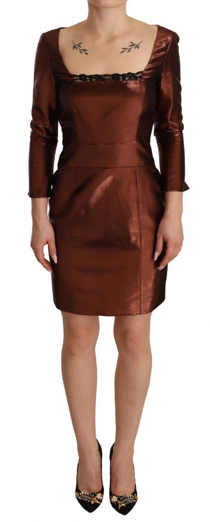 Elegant Bronze Sheath Mini Dress with Square Neck