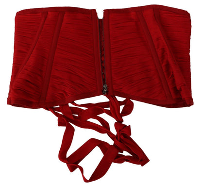 Elegant Red Silk Corset Belt Top