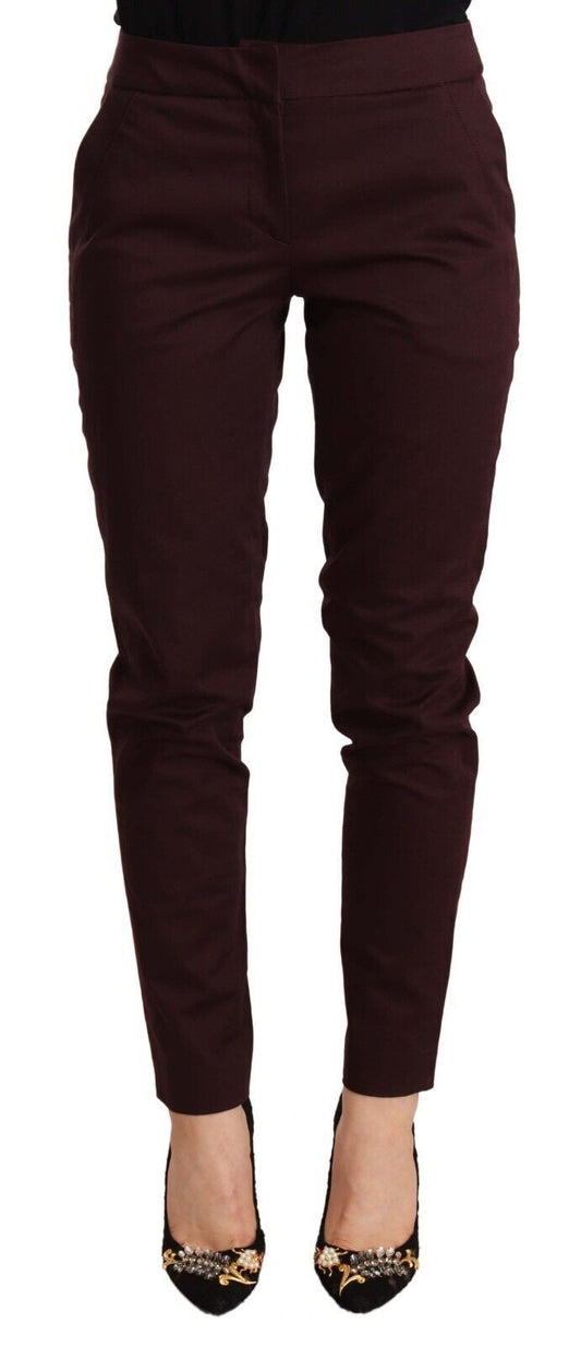 Kastanjebruine slim-fit skinny broek met ritssluiting