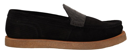 Elegante zwarte alligator lederen loafers