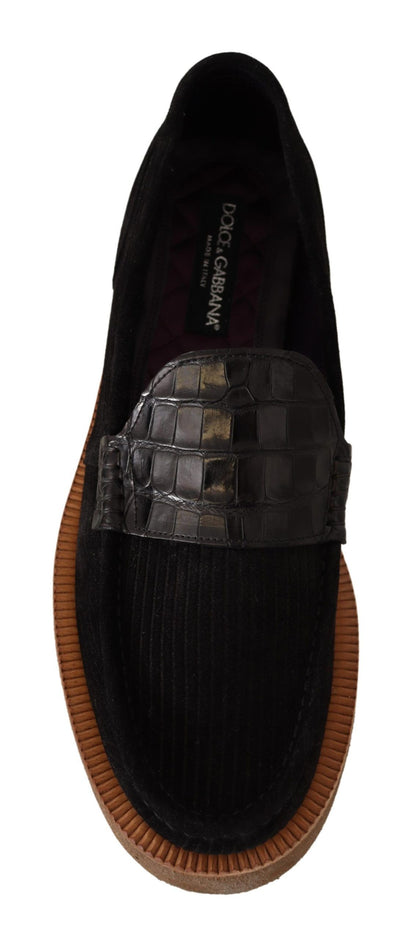 Elegant Black Alligator Leather Loafers