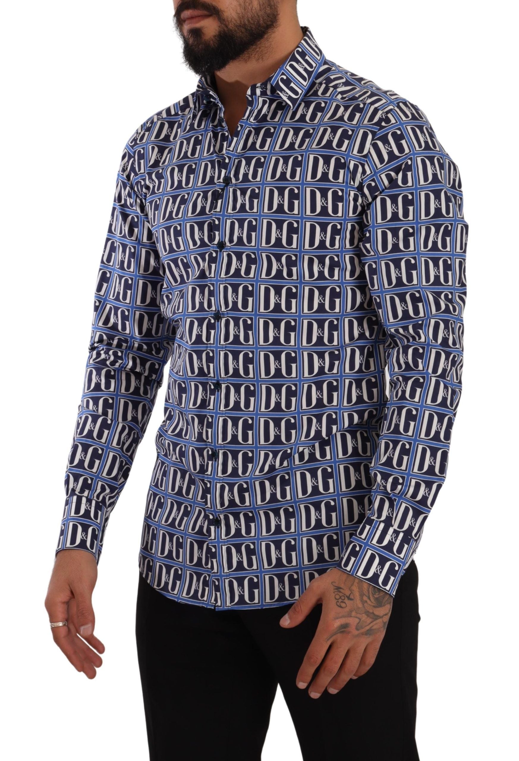 Camisa slim fit de algodón con logo azul