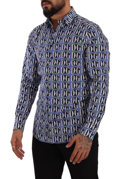 Camisa slim fit de algodón con logo azul