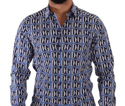 Camisa slim fit de algodón con logo azul