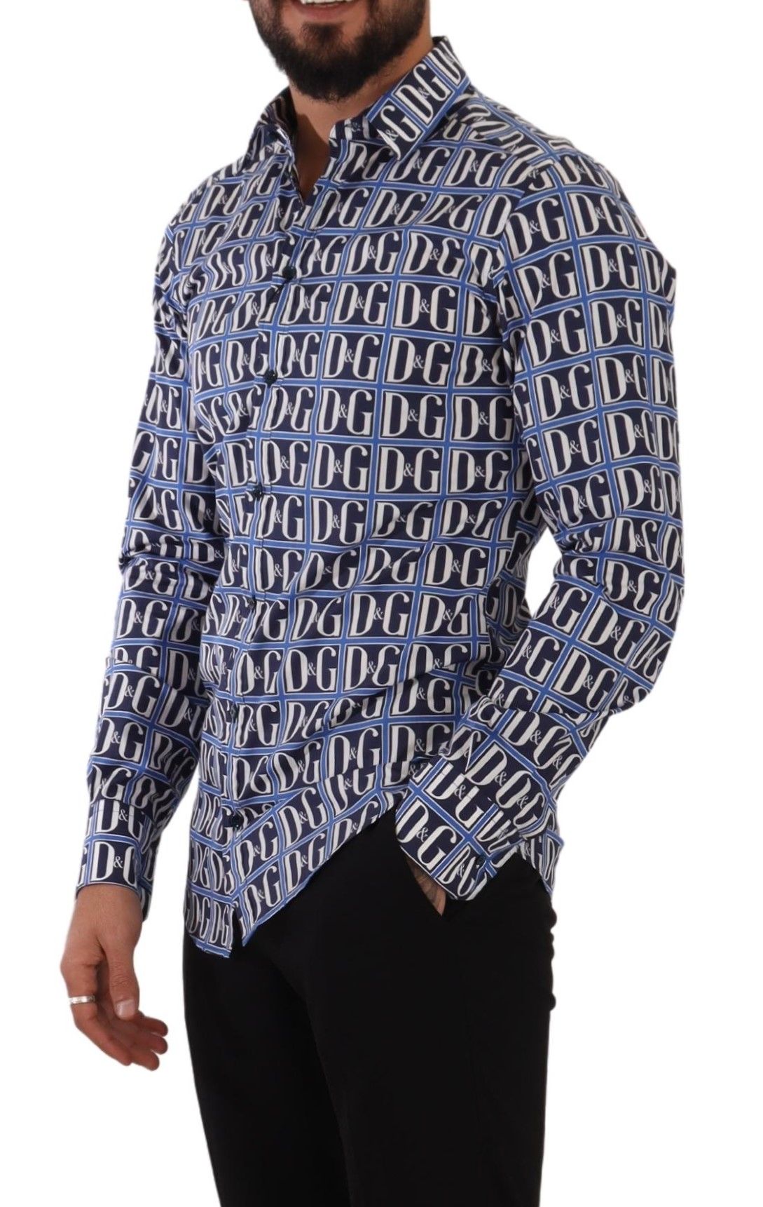 Camisa slim fit de algodón con logo azul