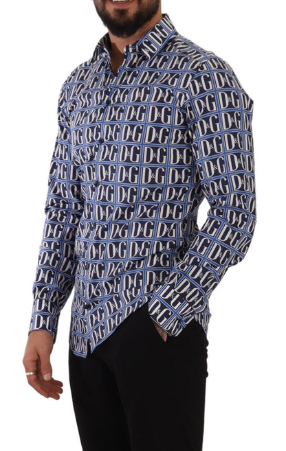 Camisa slim fit de algodón con logo azul