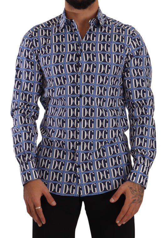 Camisa slim fit de algodón con logo azul