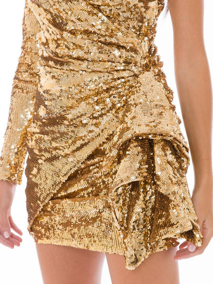 Glistening Gold Sequin Evening Dress