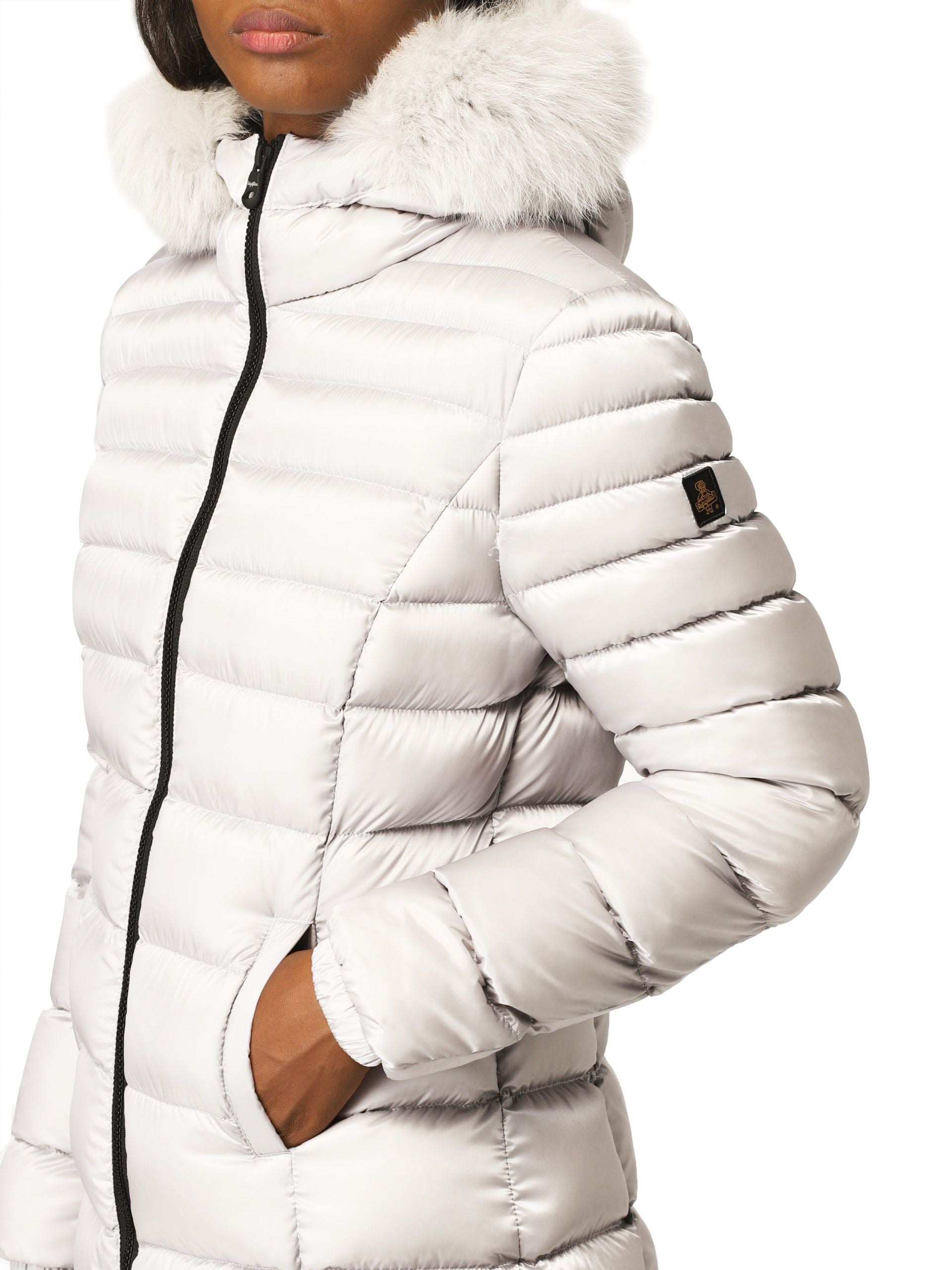 Chic White Padded Down Jacket with Fur Hood