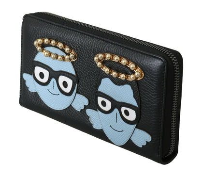 Elegante cartera de cuero negro con cremallera