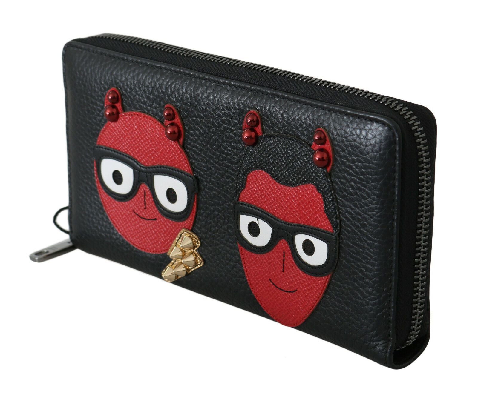 Cartera continental elegante de cuero negro y rojo