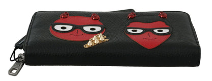 Cartera continental elegante de cuero negro y rojo