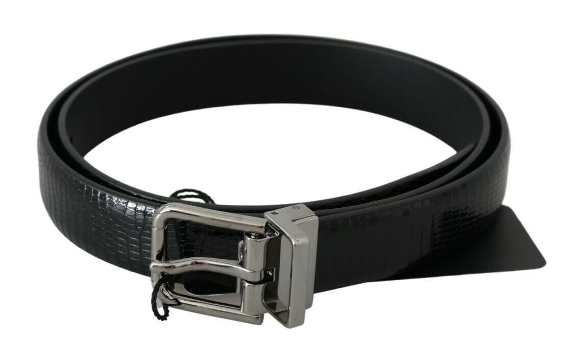 Elegant Lizard Skin Leather Belt in Black