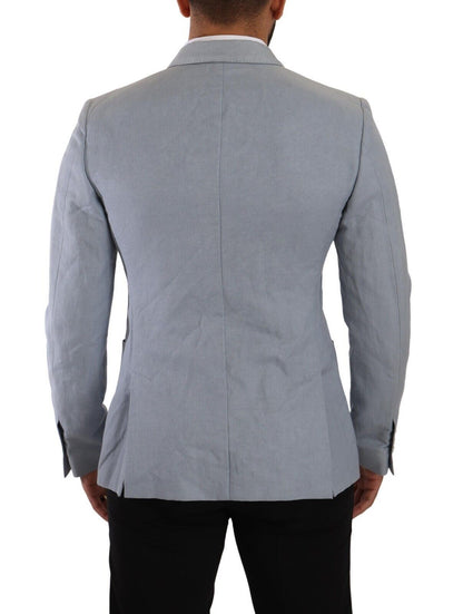 Elegante blazer cruzado azul claro de corte slim