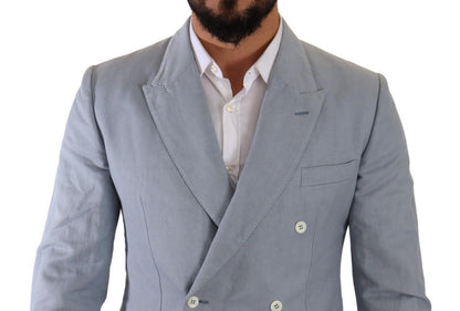 Elegante blazer cruzado azul claro de corte slim