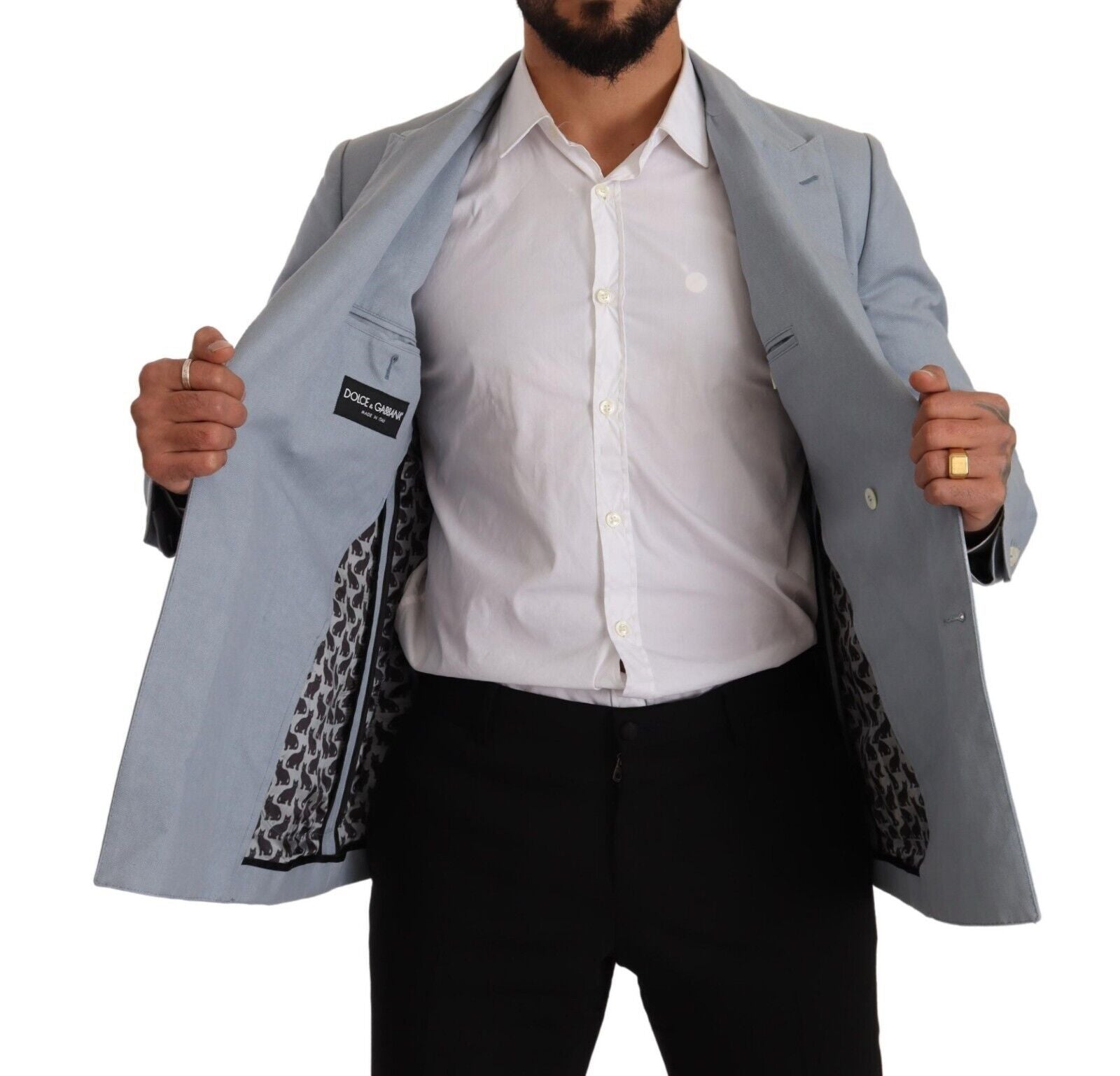 Elegante slim-fit lichtblauwe blazer met dubbele rij knopen