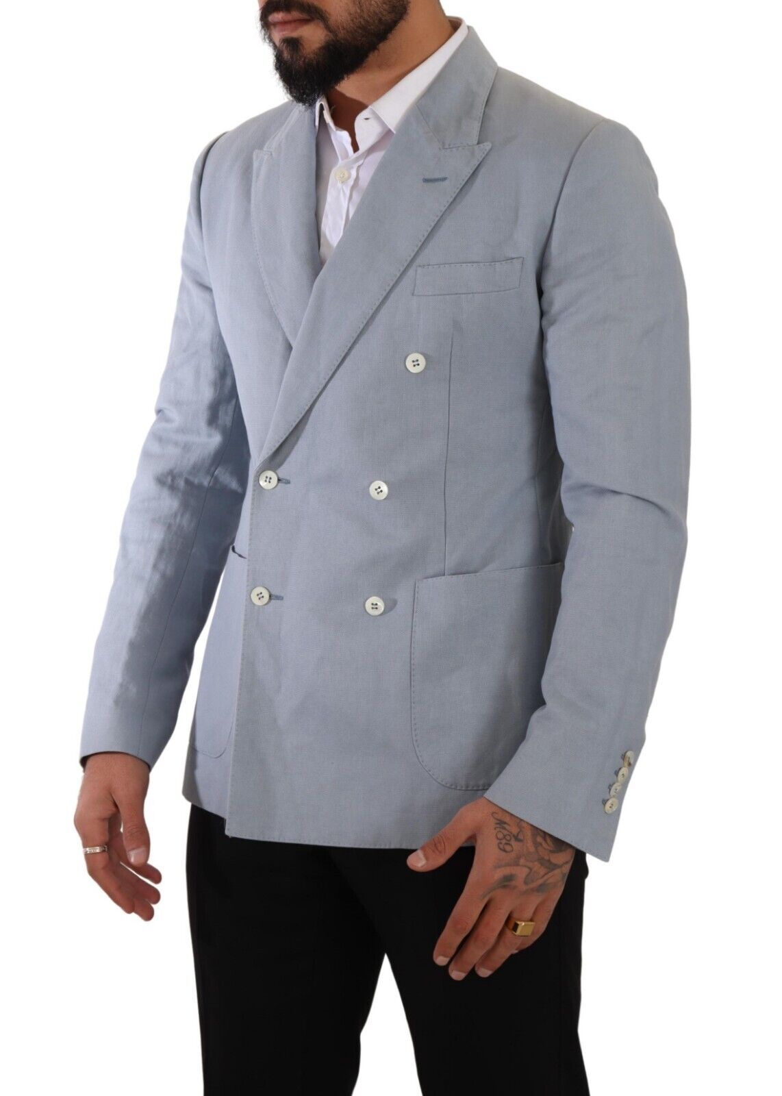 Elegante slim-fit lichtblauwe blazer met dubbele rij knopen