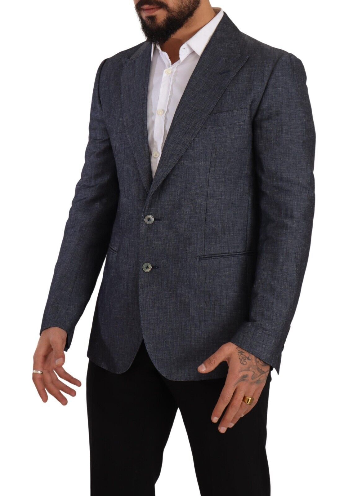 Elegante blazer azul de corte slim con dos botones