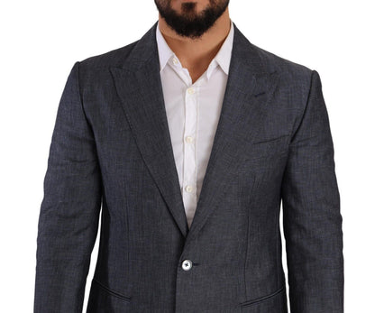 Elegante blazer azul de corte slim con dos botones