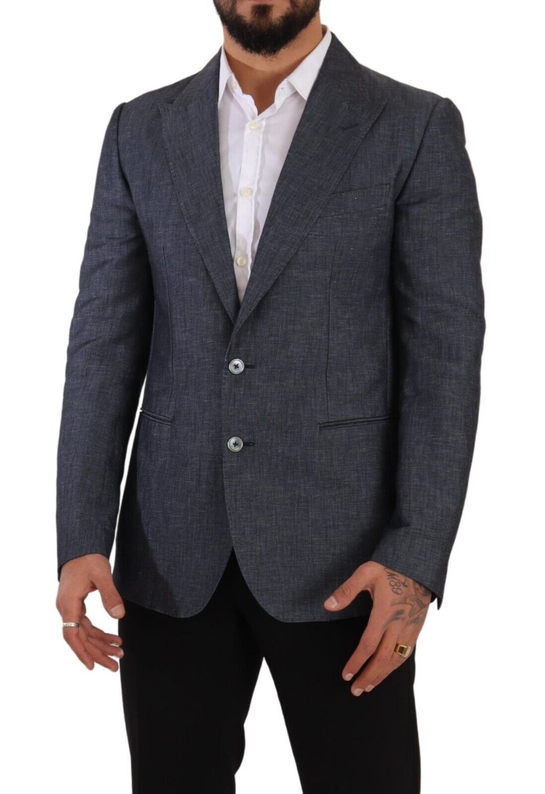 Elegante blazer azul de corte slim con dos botones