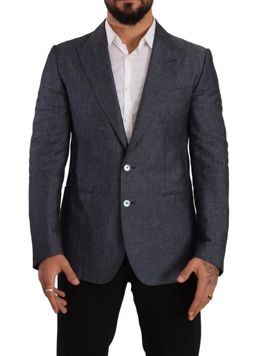 Elegante blazer azul de corte slim con dos botones