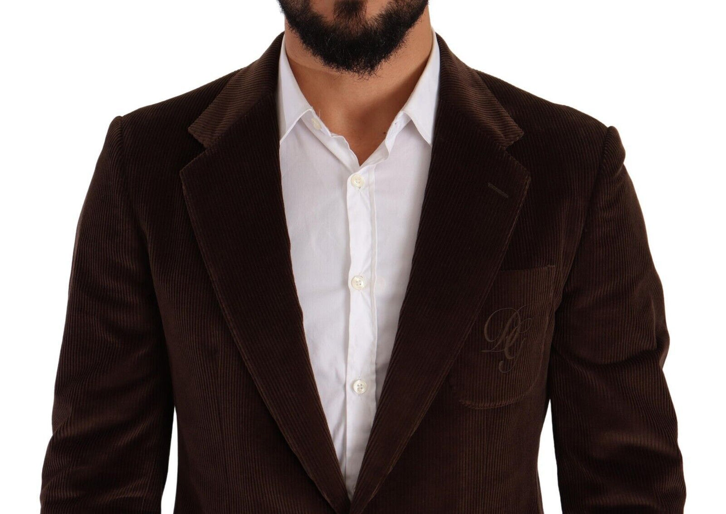 Elegante blazer de corte slim de pana marrón